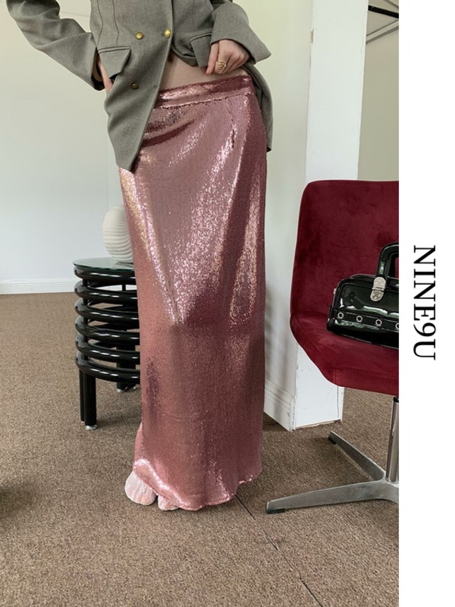 metallic glossy nichi long-skirt 2color【NINE6795】