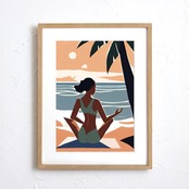 Serenity Flow｜海辺の静寂を描く癒しのヨガアート｜自然と心が調和するリゾートモダンポスター Make SenseA2ポスター