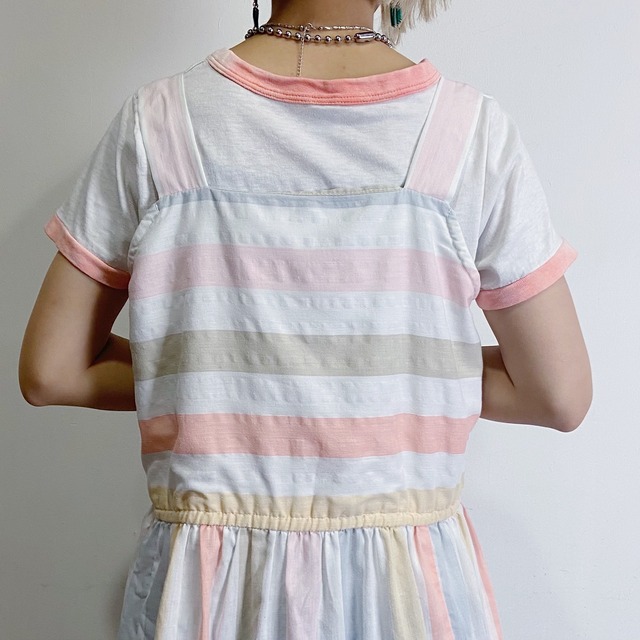 80s pink stripe cotton jumper dress | LEMON