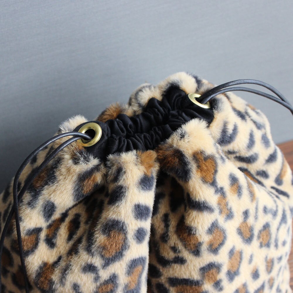 ダブルインナーバッグ （レオパードファー・スクエアM） 巾着 内