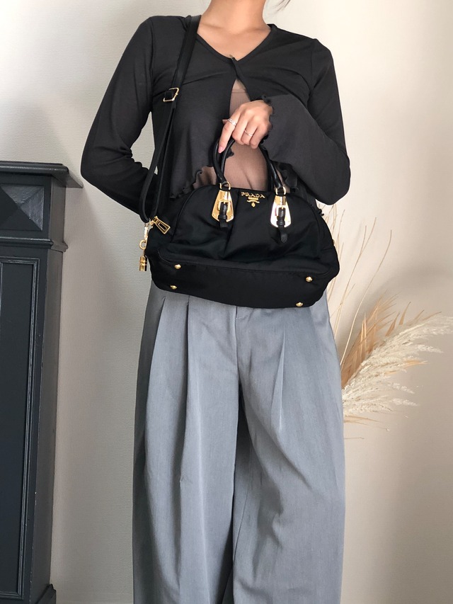 PRADA プラダ ハンドバッグ ブラック ロゴ ナイロン 2way カデナ ミニボストン vintage ヴィンテージ オールド is5a6n