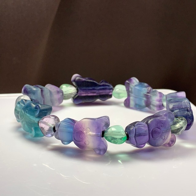 フローライトくまさん×ハート✩デザインブレスレット