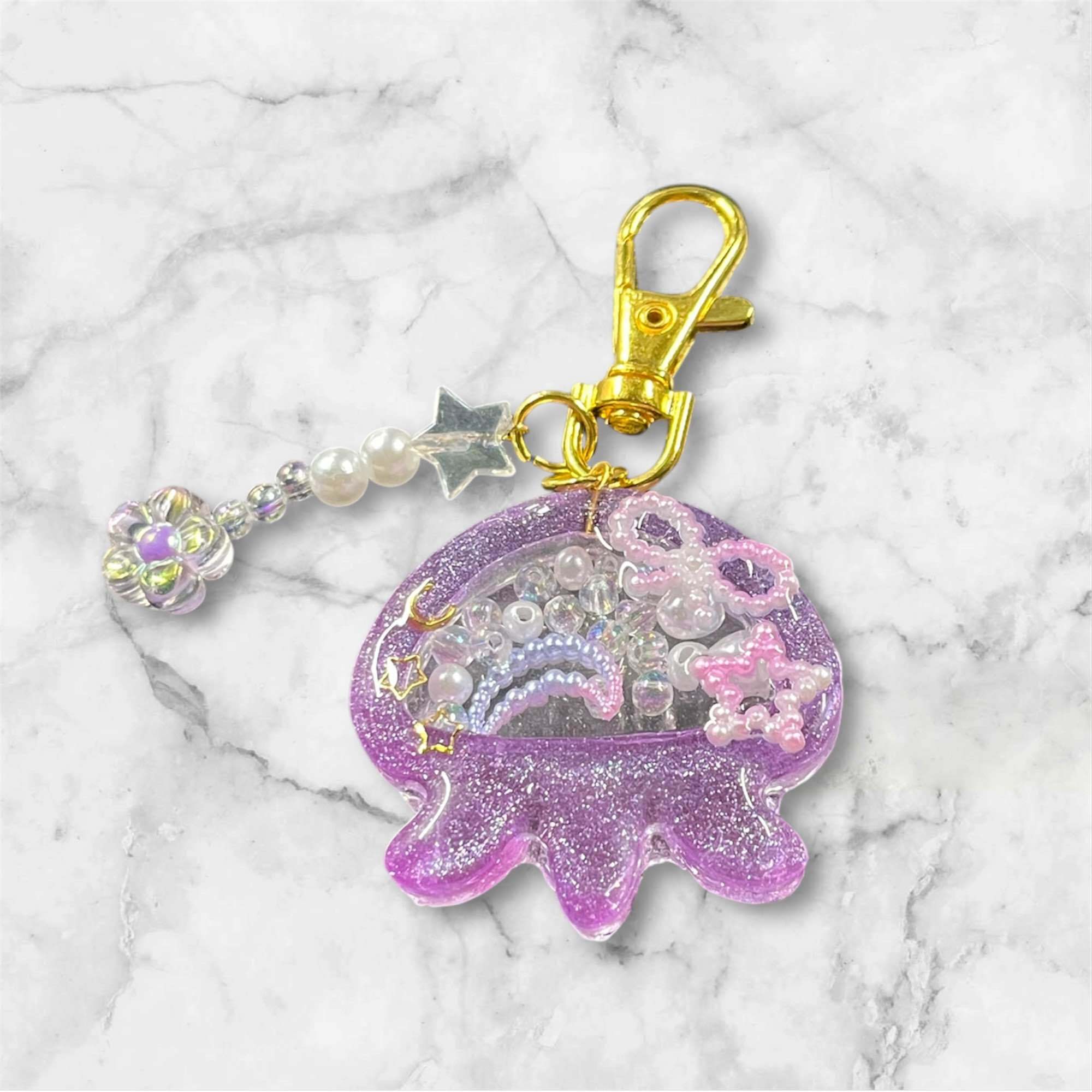 レジン ハート×鍵のシャカシャカキーホルダー（ブルー） | Culture-Booth