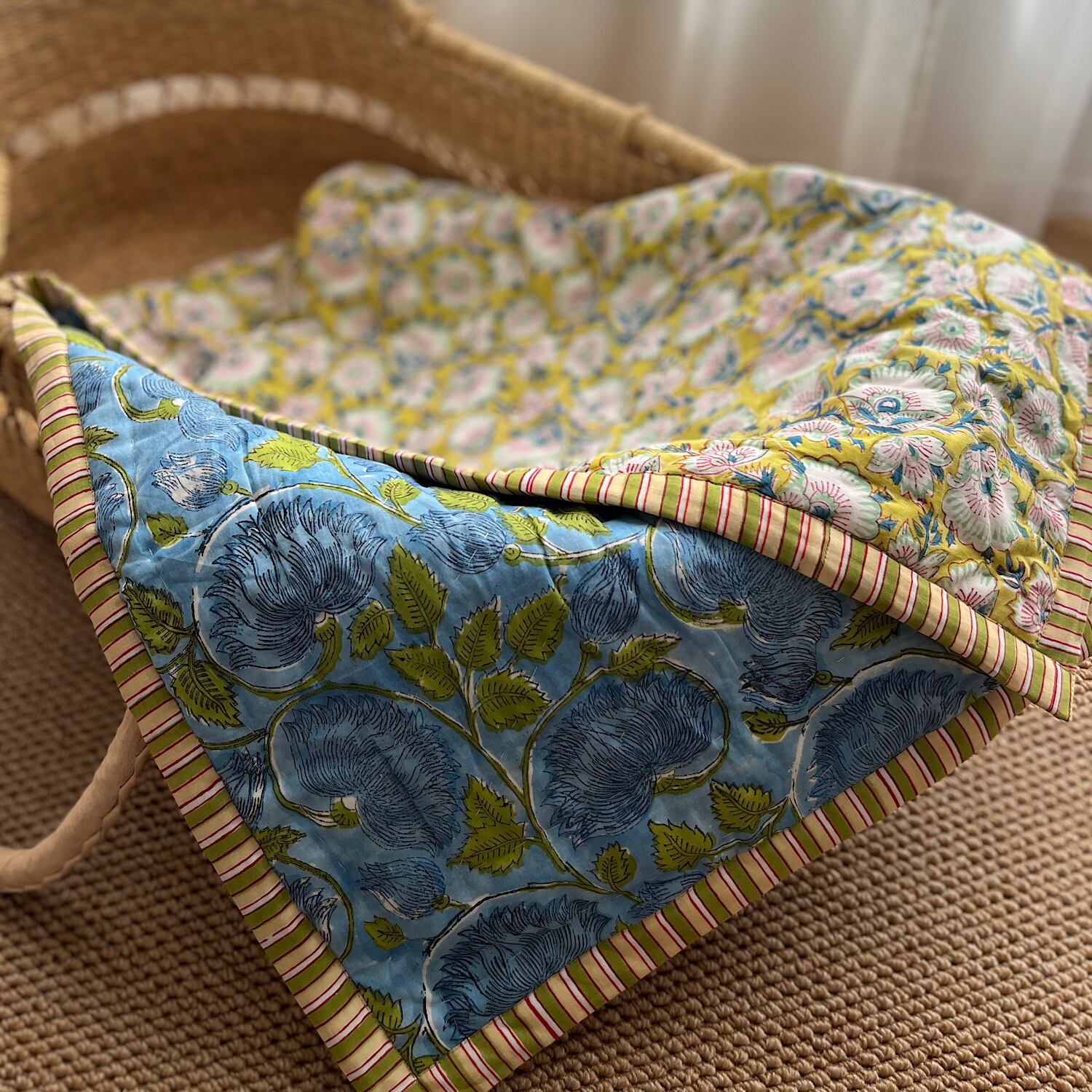 Dusty Pink/ブロックプリントベビーキルト | Chai Bebe