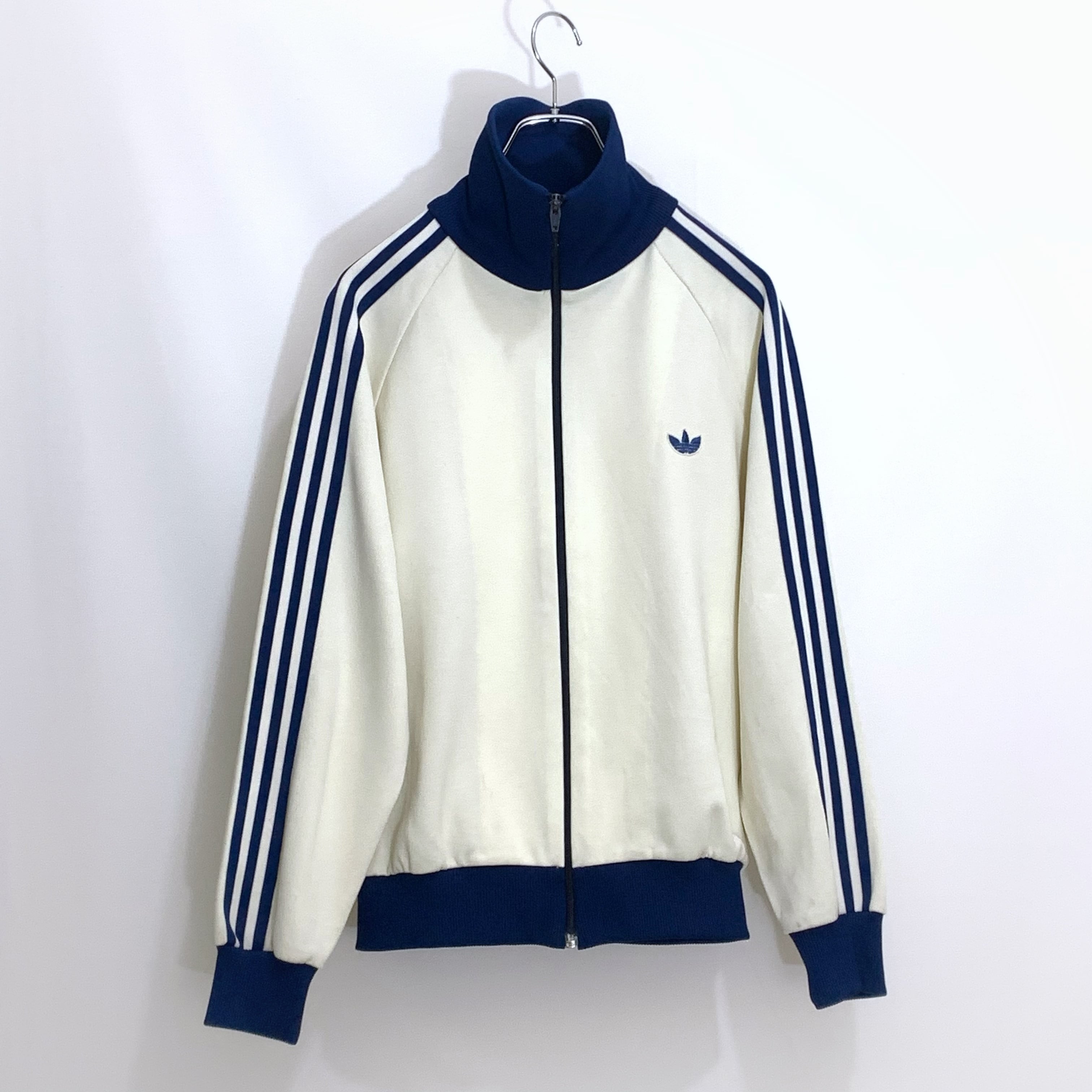 アディダス　adidas トラックジャケット　ジャージ　アイボリー　白　青　デサント　西ドイツ | FREEKS WEAR powered by  BASE