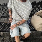 ドロップショルダーボーダーTシャツ A4084