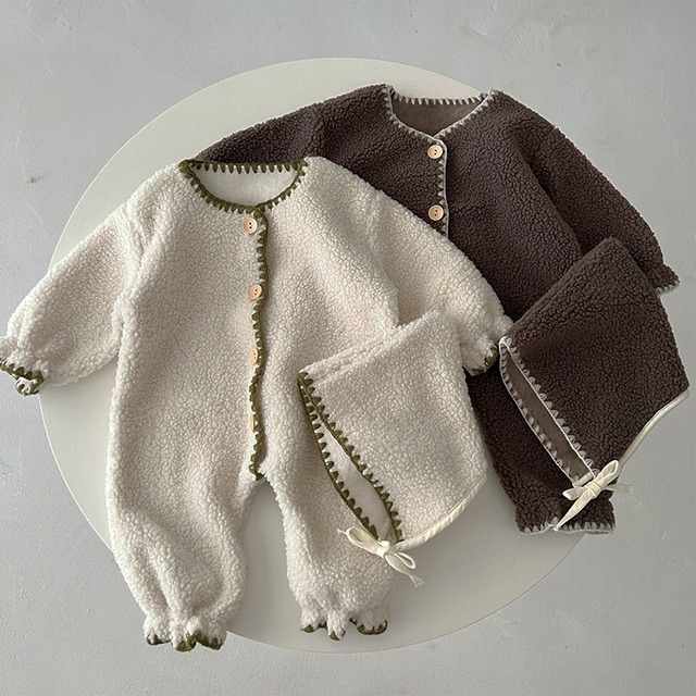 【BABY&KID】冬新作フリースボタン付きオールインワン　全2色