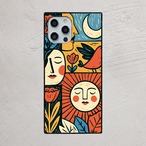 受注生産 iPhoneケース 太陽と人物顔の民芸柄｜フォークアート FMSY066A