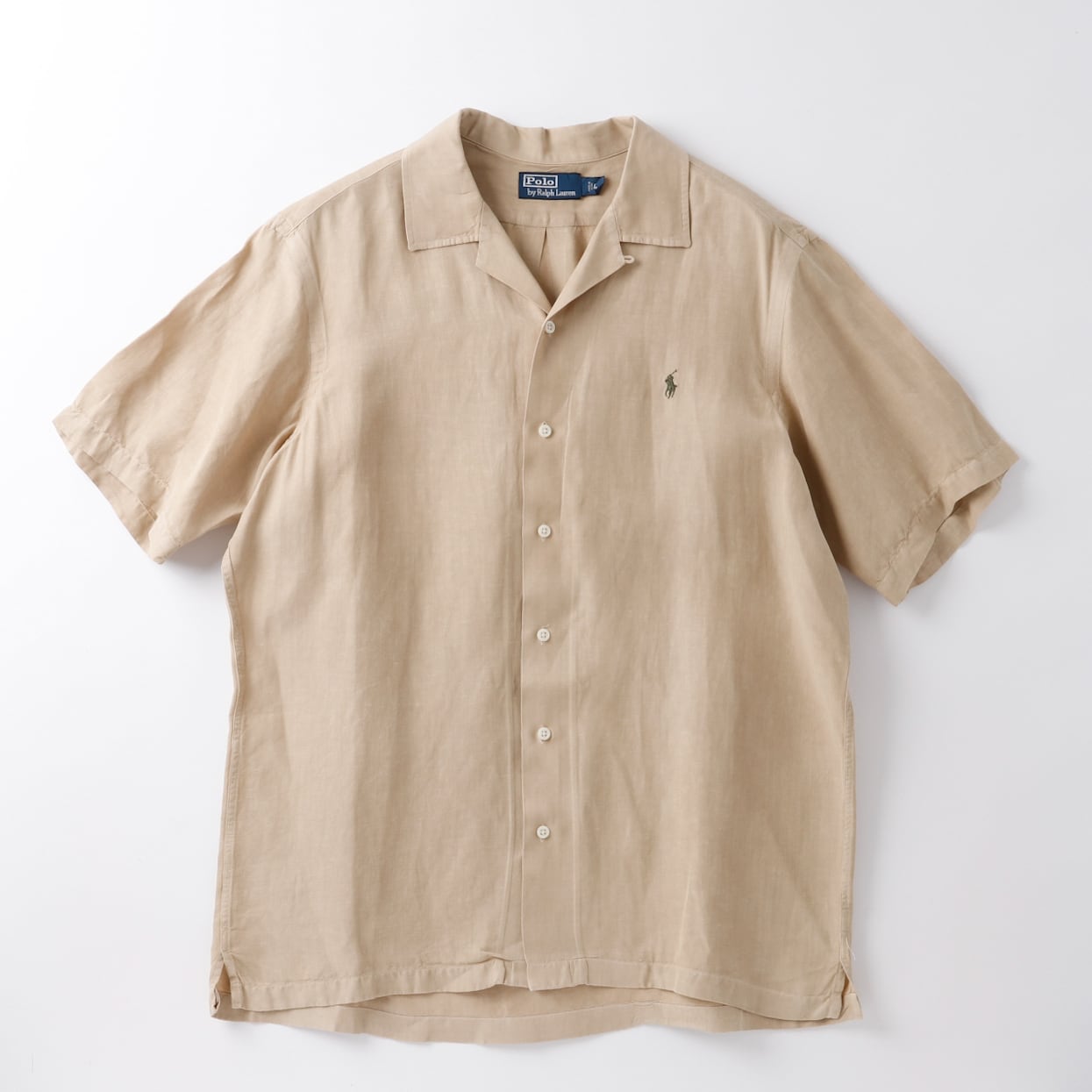 極美品】90s Ralph Lauren special linen silk open collar shirt big  
