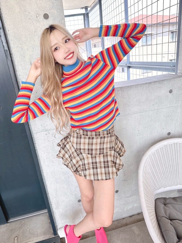 レインボーボーダーニット/韓国/レディースファッション/可愛い/おしゃれ/カラフル/春/秋/冬（6‐208）