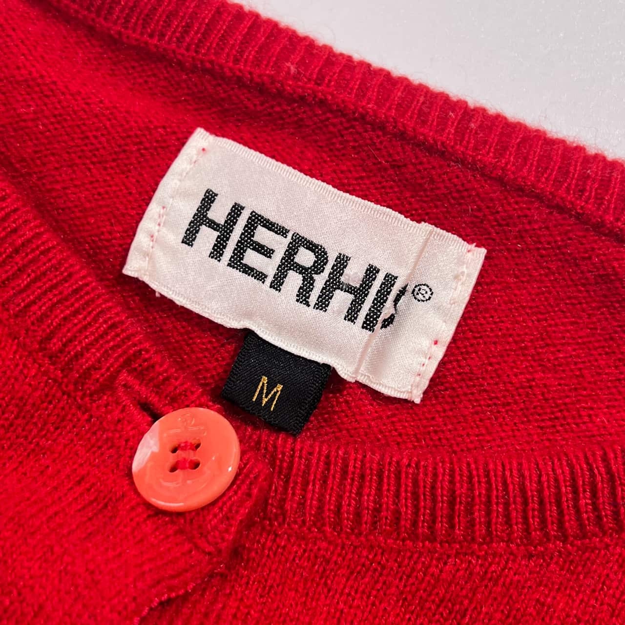 カシミヤ100% HERHIS ハーヒス ニット カーディガン M/レッド レディース