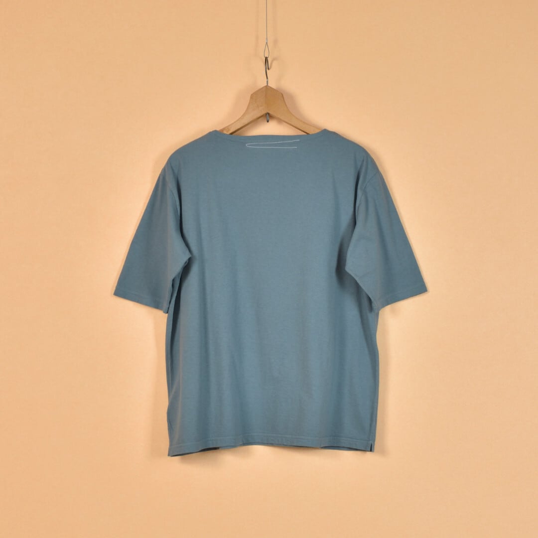 Fabrique en planete terre ファブリケアンプラネテール 後染め5分袖ボートネックTシャツ・スチールグリーン