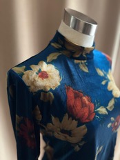royal blue floral velour tops-5020-10
