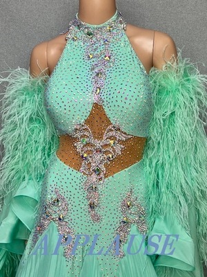 【新着】社交ダンス ドレス　スタンダード　モダンドレス　ライトグリーン　S～M　 ST-24-30　デモ・競技用ドレス　発表会衣装　パーティドレス　ワンピース　舞台衣装