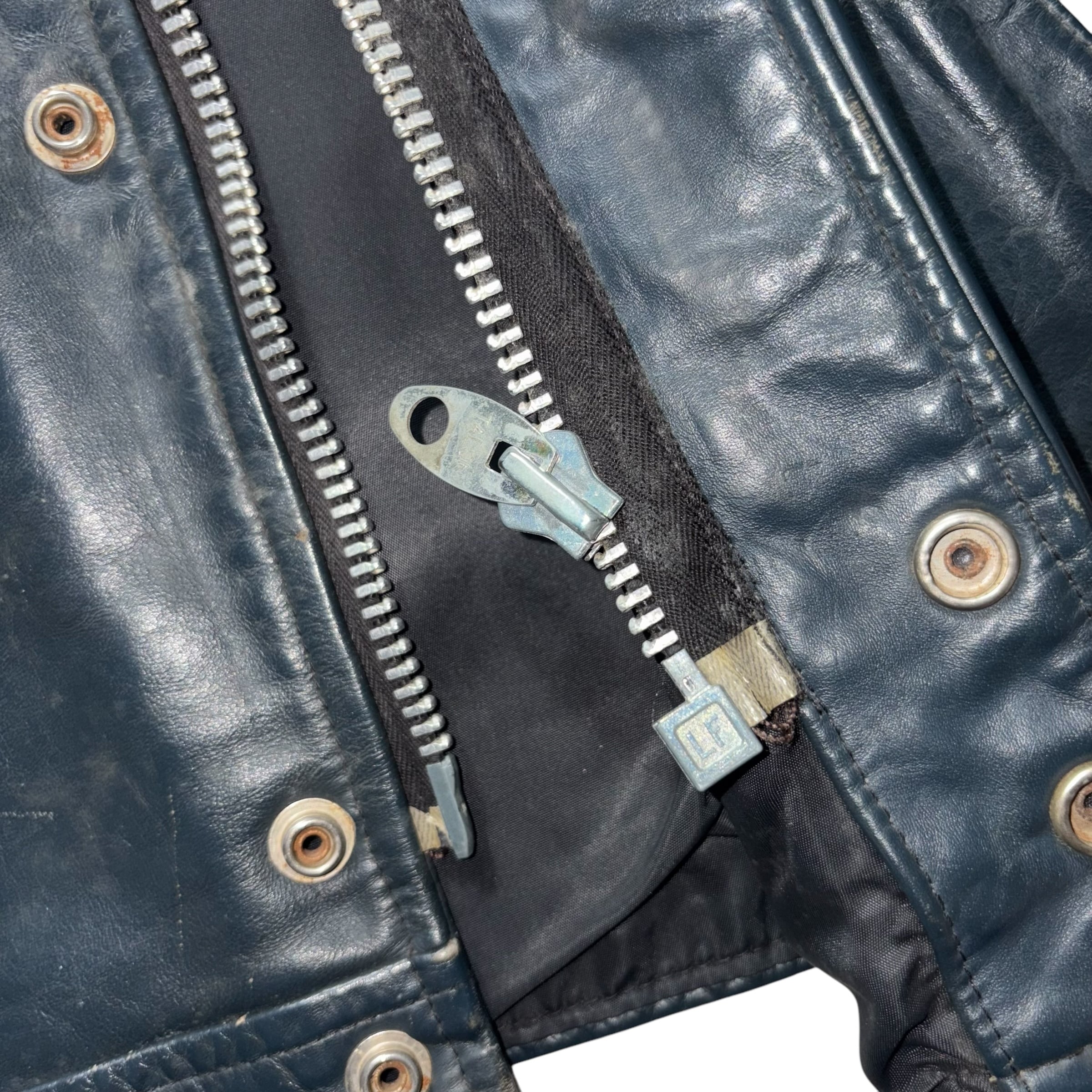 vintage 1970's~80's navy leather award jacket | NOIR ONLINE