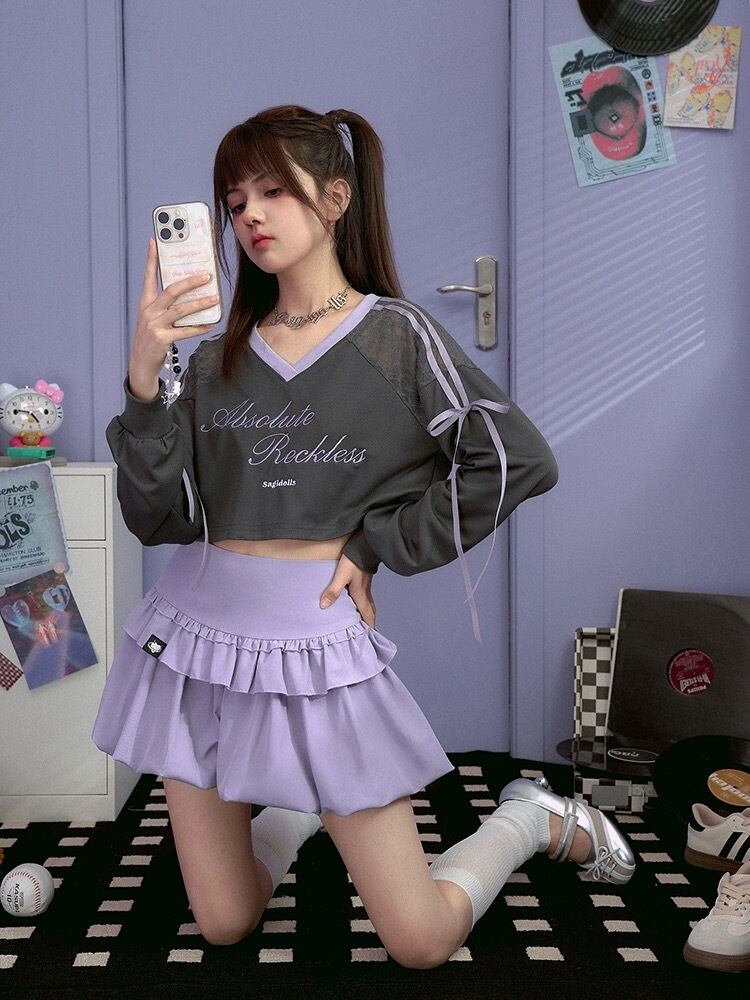ミニスカート 紫 黒 リボン ボトムス ガーリー 可愛い | PAY ID