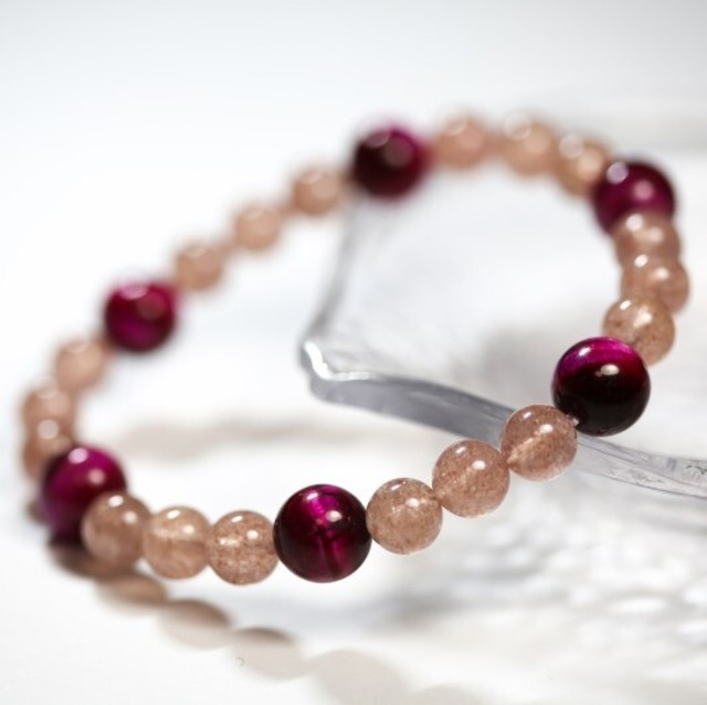 ピンクタイガーアイとストロベリークォーツのブレスレット(138)
