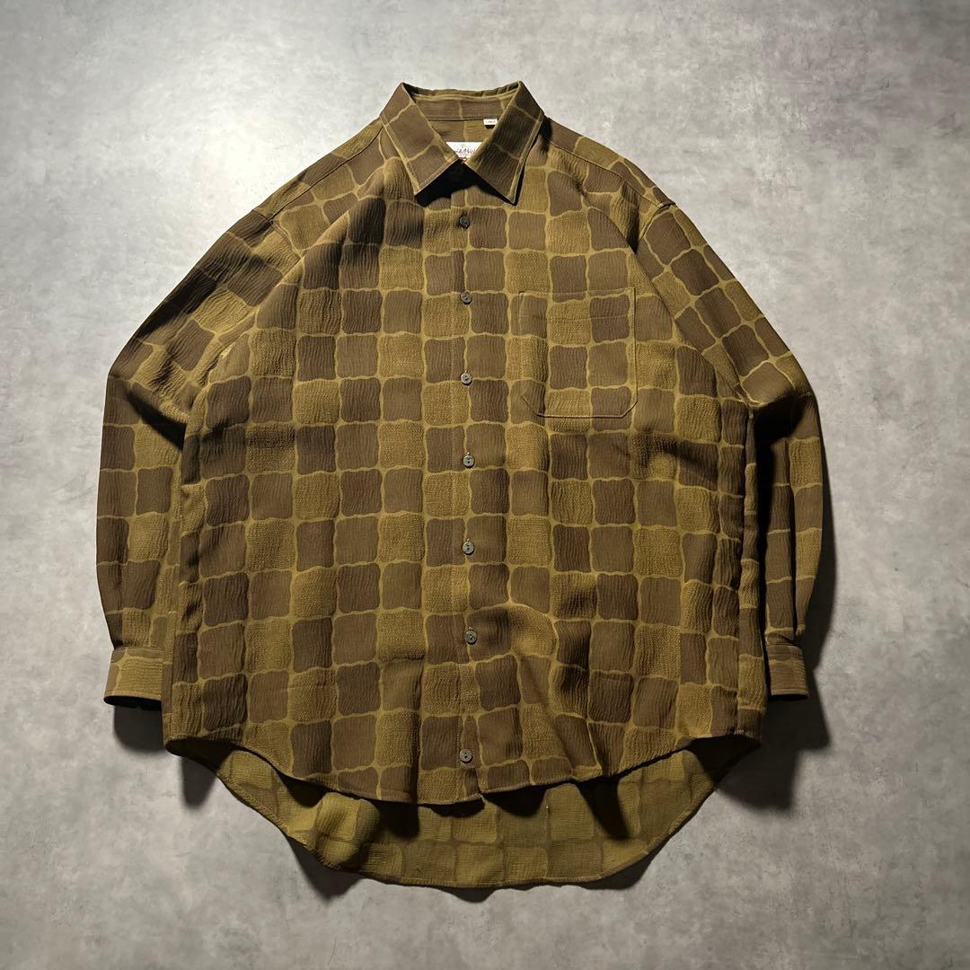 ヴィンテージ ヨーロピアン チェック ブラウン 幾何学 模様 デザイン シャツ