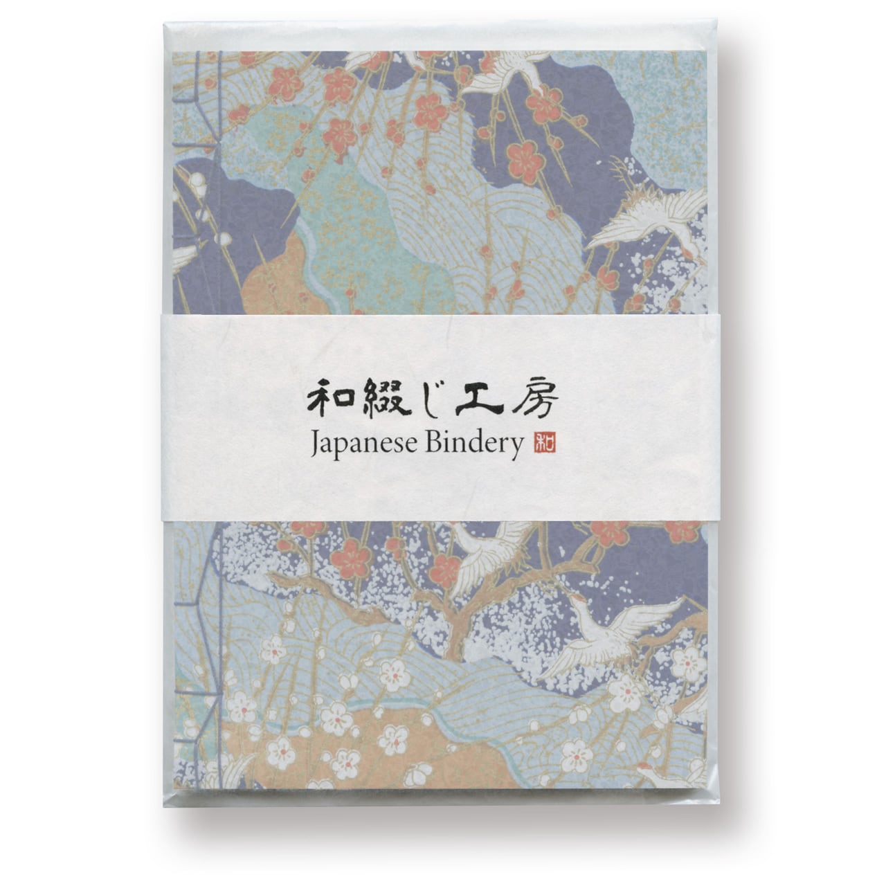 鶴と梅 —Blue background with cranes and plum trees in Japanese