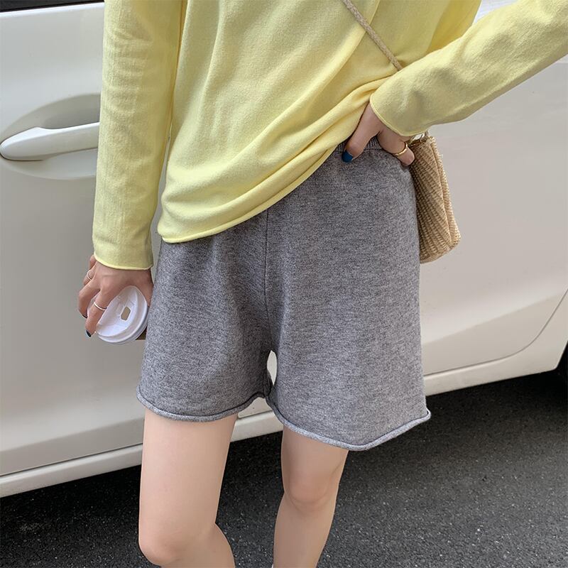 クレセントシティ2020初秋の新しいニットワイドレッグパンツ女性ルーズで用途の広いハイウエスト細い学生カジュアルショーツ クレセントシティ6981390997