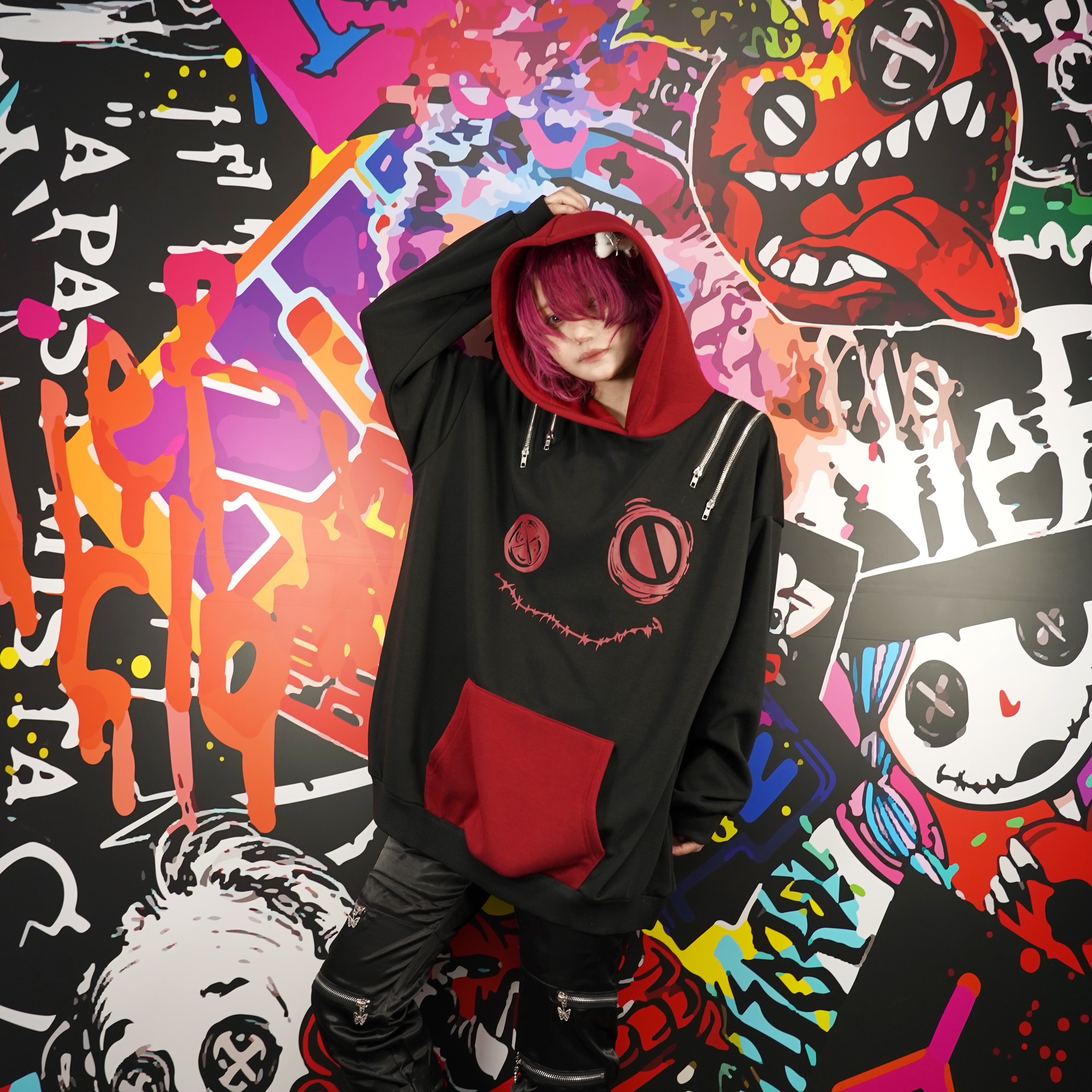 新春応援55%OFF》防寒4ZIP SHOULDER FLEECE INNER PARKA【BLACK×RED