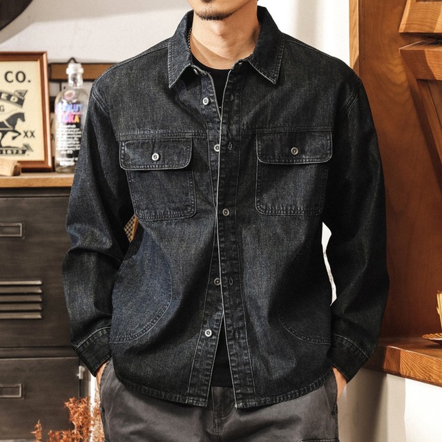 Vintage wash indigo denim shirt