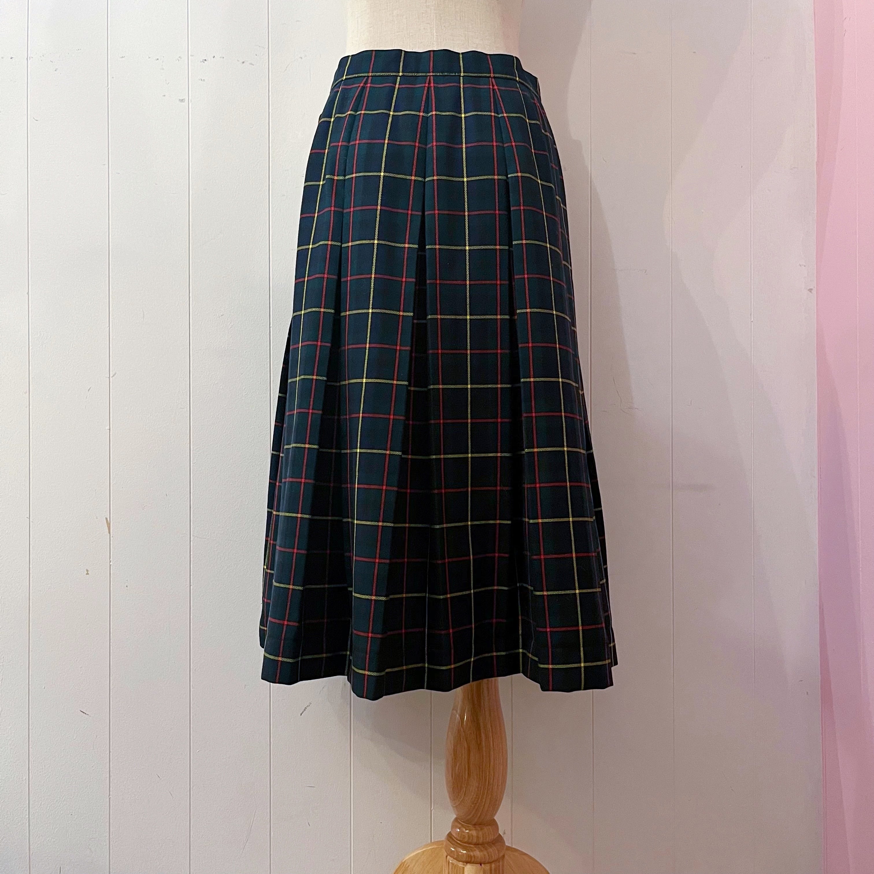 green check gold button skirt