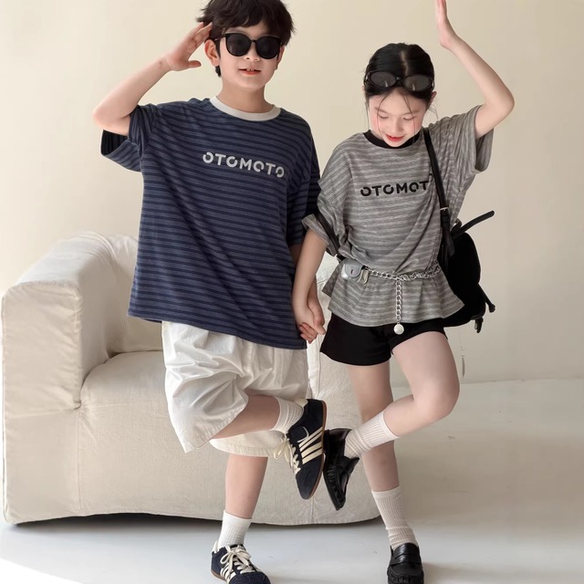 【KID】英字ロゴプリントストライプ半袖Tシャツ - 4