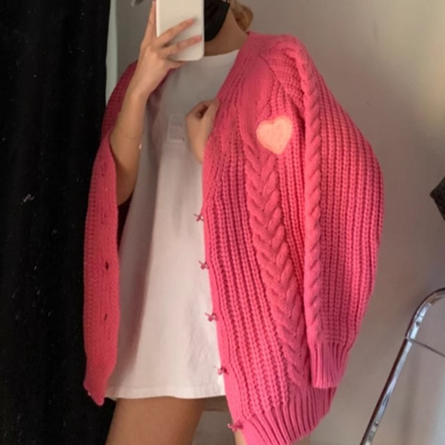 heart embroidery pink cardigan 〈t101702〉