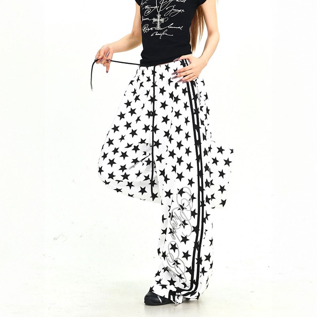 スターパターンサイドラインルーズフォルムパンツ 2col   R01902