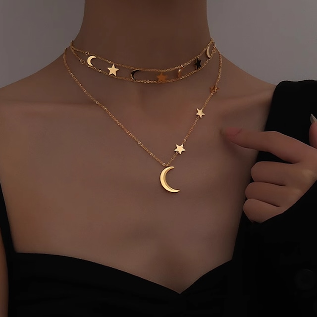 Star & Moon Motif Necklace KRE1993