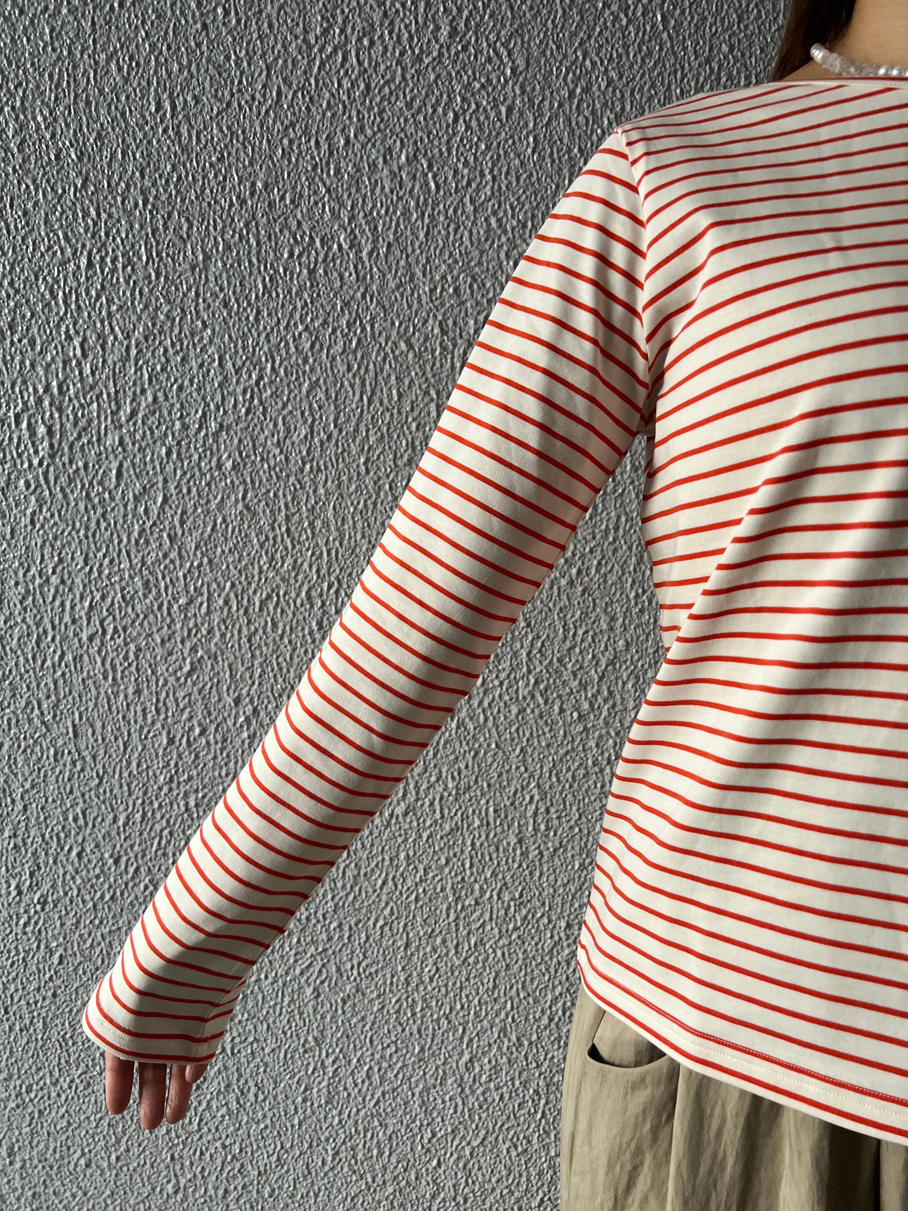 【SELECT】ボーダー天竺クルーネックプルオーバー