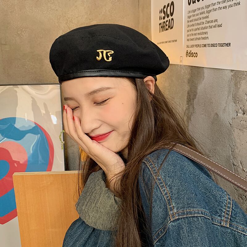 ブラックオータムウィンタースタンダード刺繍 レトロ 帽子 秋物 冬物 ベレット ヘアアクセサリー ブラック・アイド・ピーズ10740422444