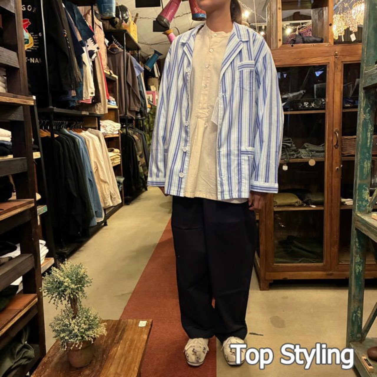 Poland Sleeping suit  Stripe L/S Purple　ポーランド　スリーピングスーツ　パープル　ロングスリーブ　ブルー　60年代　70年代　デッドストック　ミリタリー　パジャマ　セットアップ　シャツ　パンツ