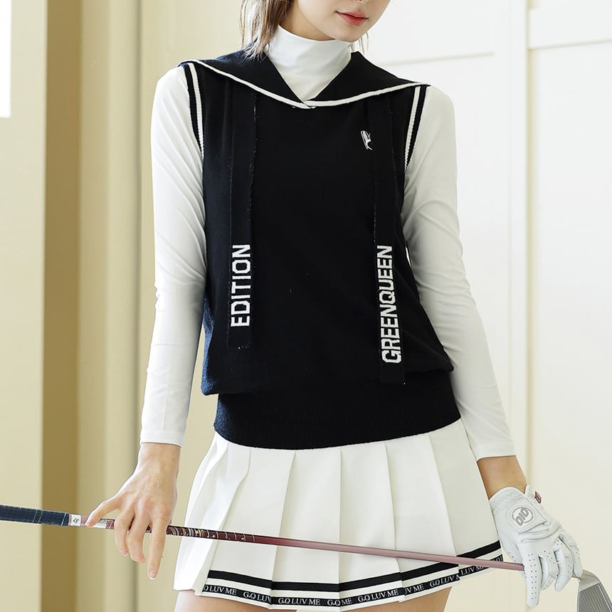 セーラーカラー ニットベスト 2WAY リボンタイ付き ゴルフ トップス