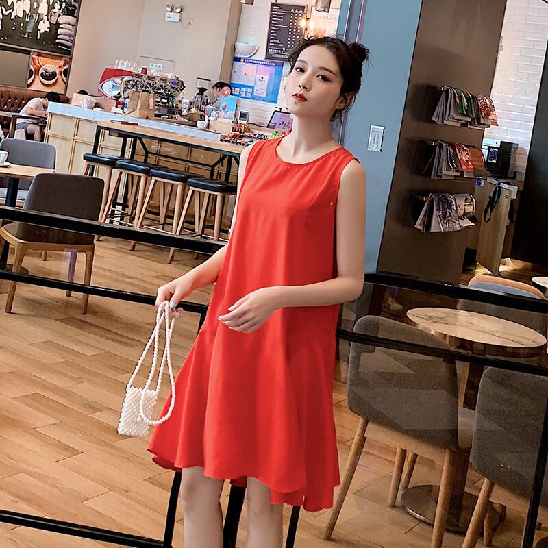 【新作】【送料無料】 マタニティウェア2020夏の新しいシフォンステッチノースリーブドレス、トレンディなマザーミドル丈プラスサイズのマタニティドレス-アリババ 大きめサイズ サマー 夏物 expec245003061141