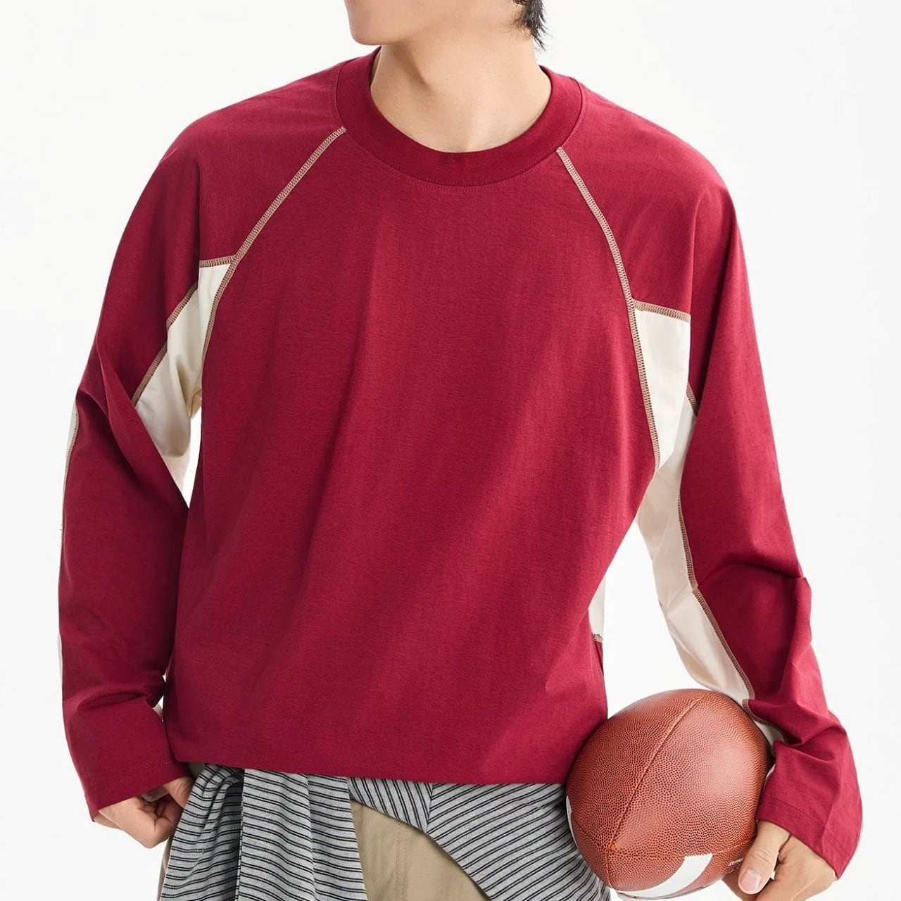 バイカラーパネルステッチロングスリーブTシャツ 2col A00528