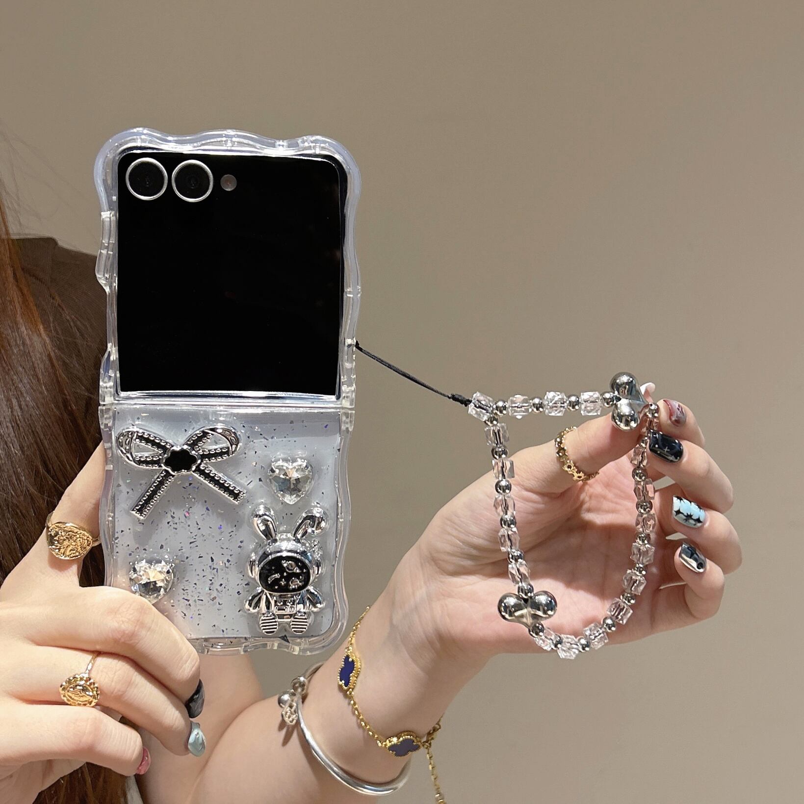 透明感 Galaxy Z Flip 7 6 5 4 3 ケース ウエーブフレーム かわいい