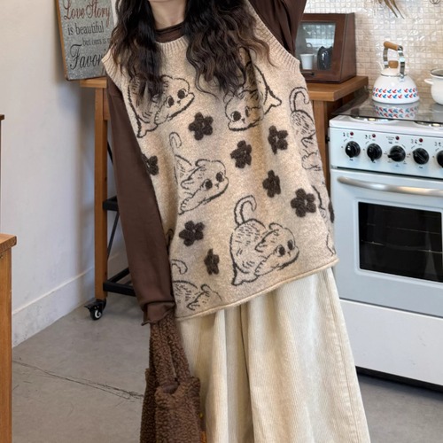 アニマルデザインニットベスト ・9524