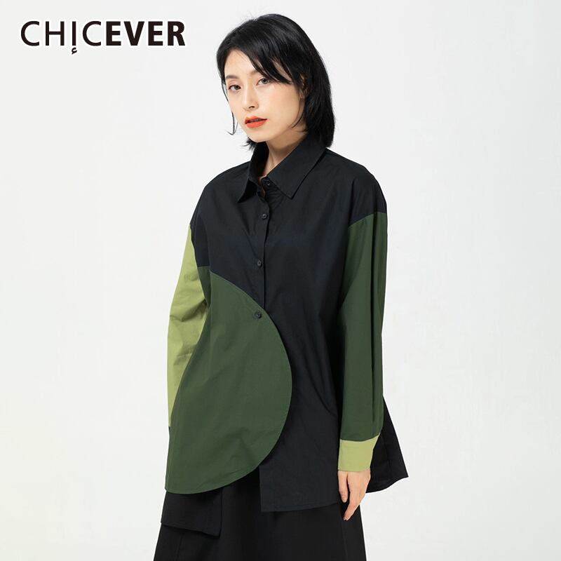 CHICEVERプリントシャツレディースシャツレディースラペル長袖ヒットカラールーズストリートウェアブラウス2021タイド ロング 6base519032262365