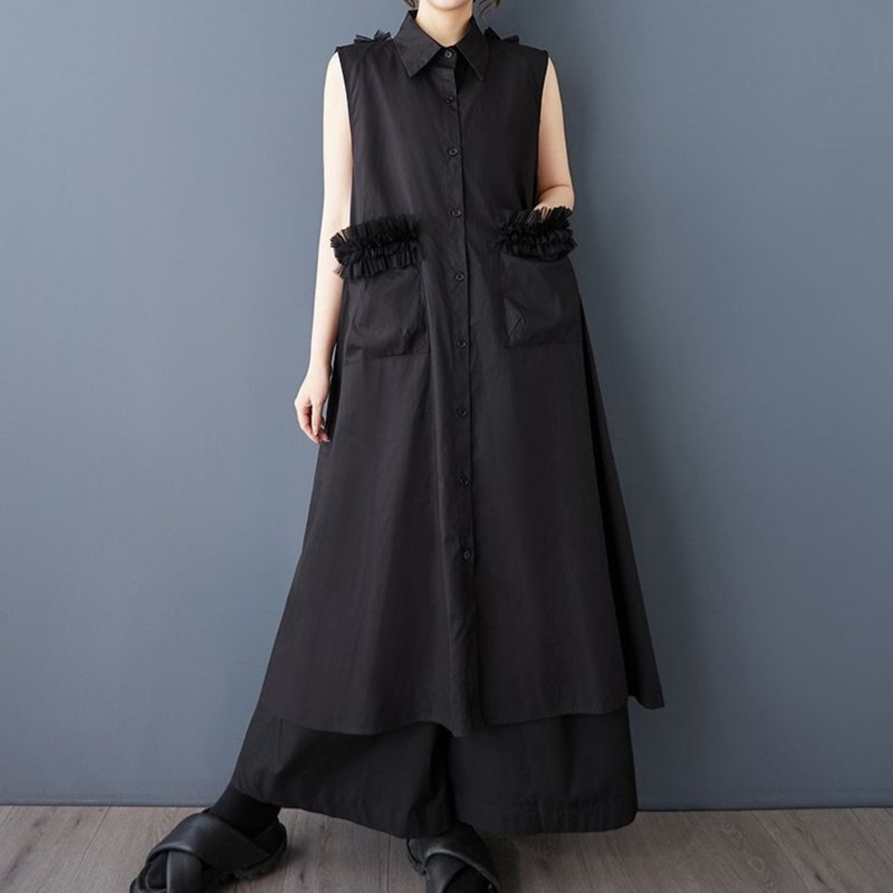 エッジステッチ ノースリーブ バックオープンドレス  30148