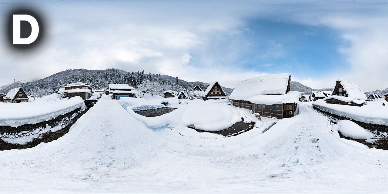 合掌造り集落の世界遺産“白川郷”の雪景色 | JAPAN VRツアー | 360-Panorama