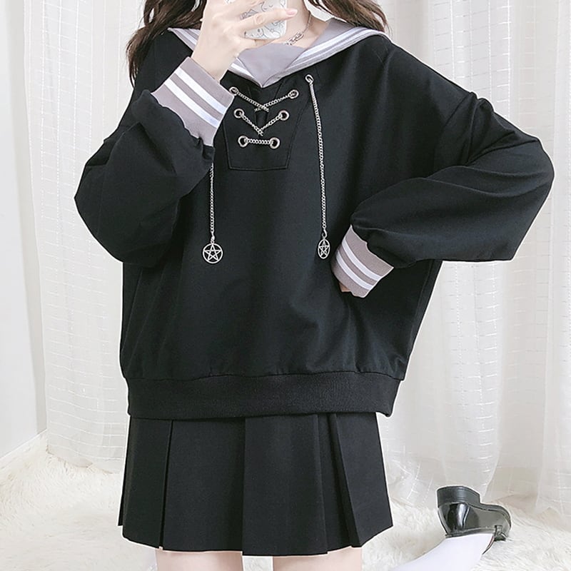 【国内発送】 SEASONZ セーラー服風 長袖 レースアップ