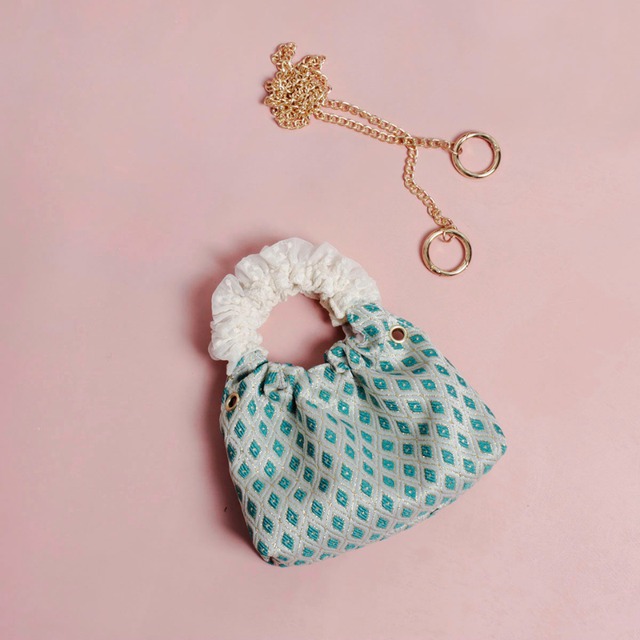 retro green tile lace handle mini shoulder bag  e2029