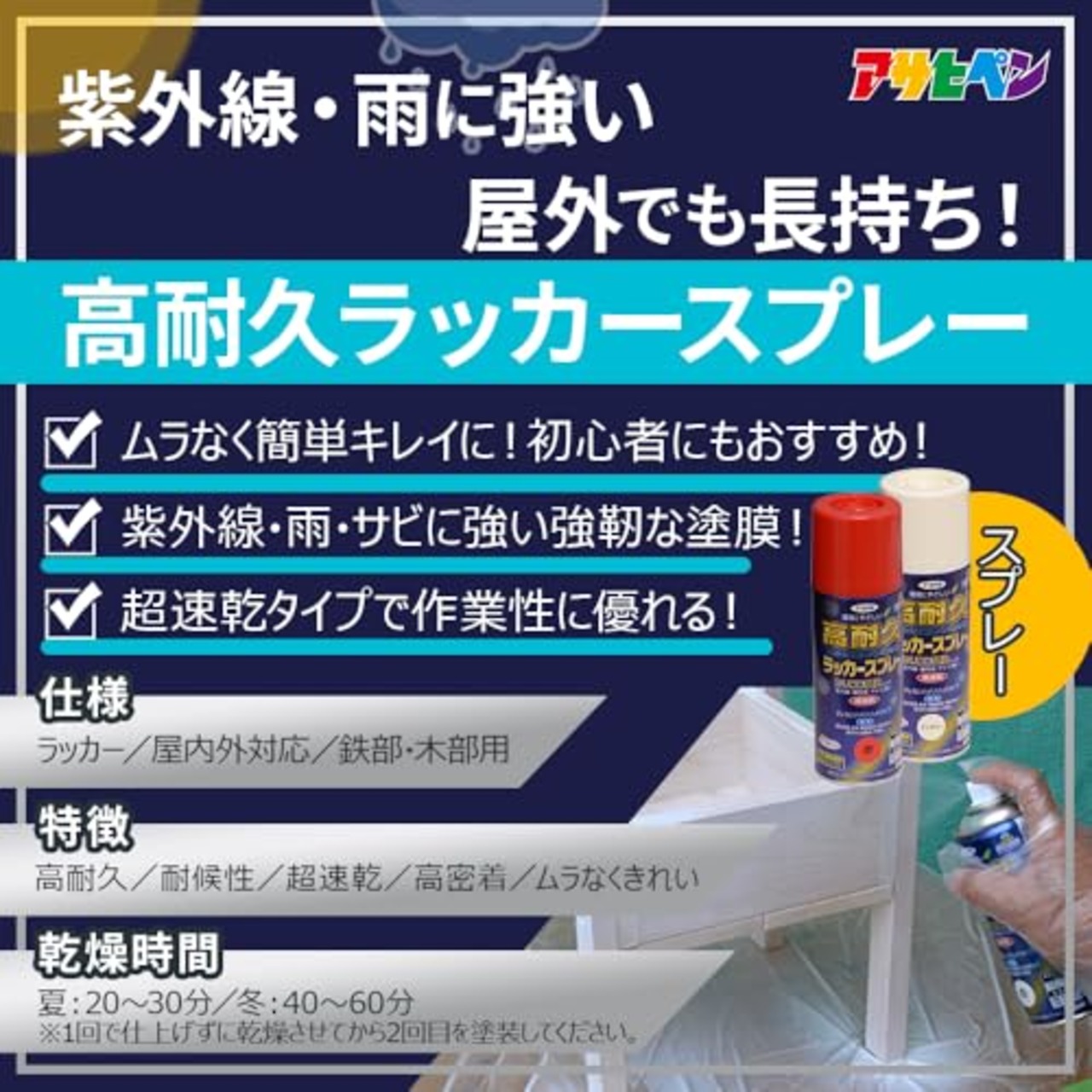 アサヒペン(Asahipen) 高耐久ラッカースプレー 300ML ツヤ消しクリヤ 551412