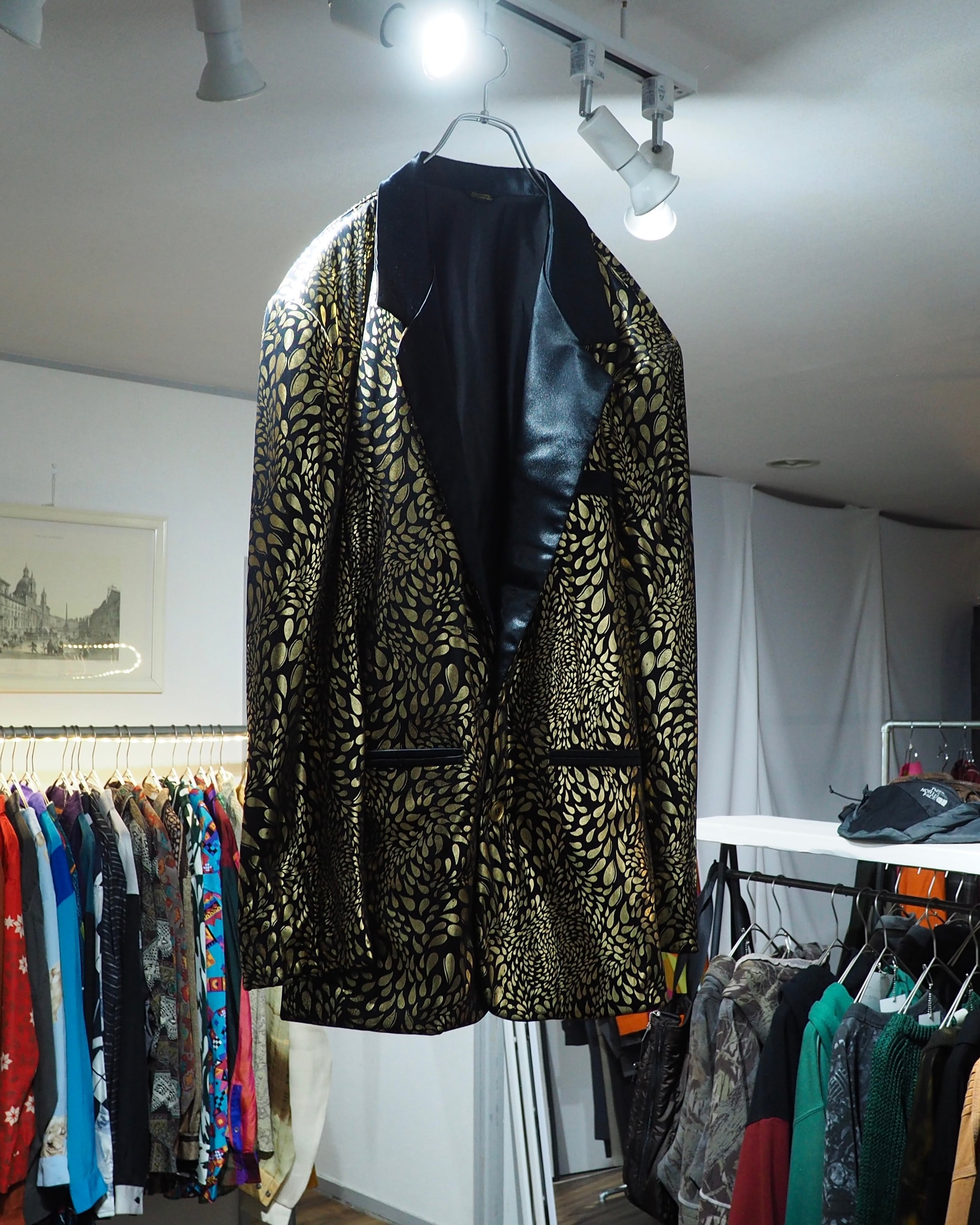 1980s ” made in USA ” Luxury gold pattern vintage loose Satin jacket