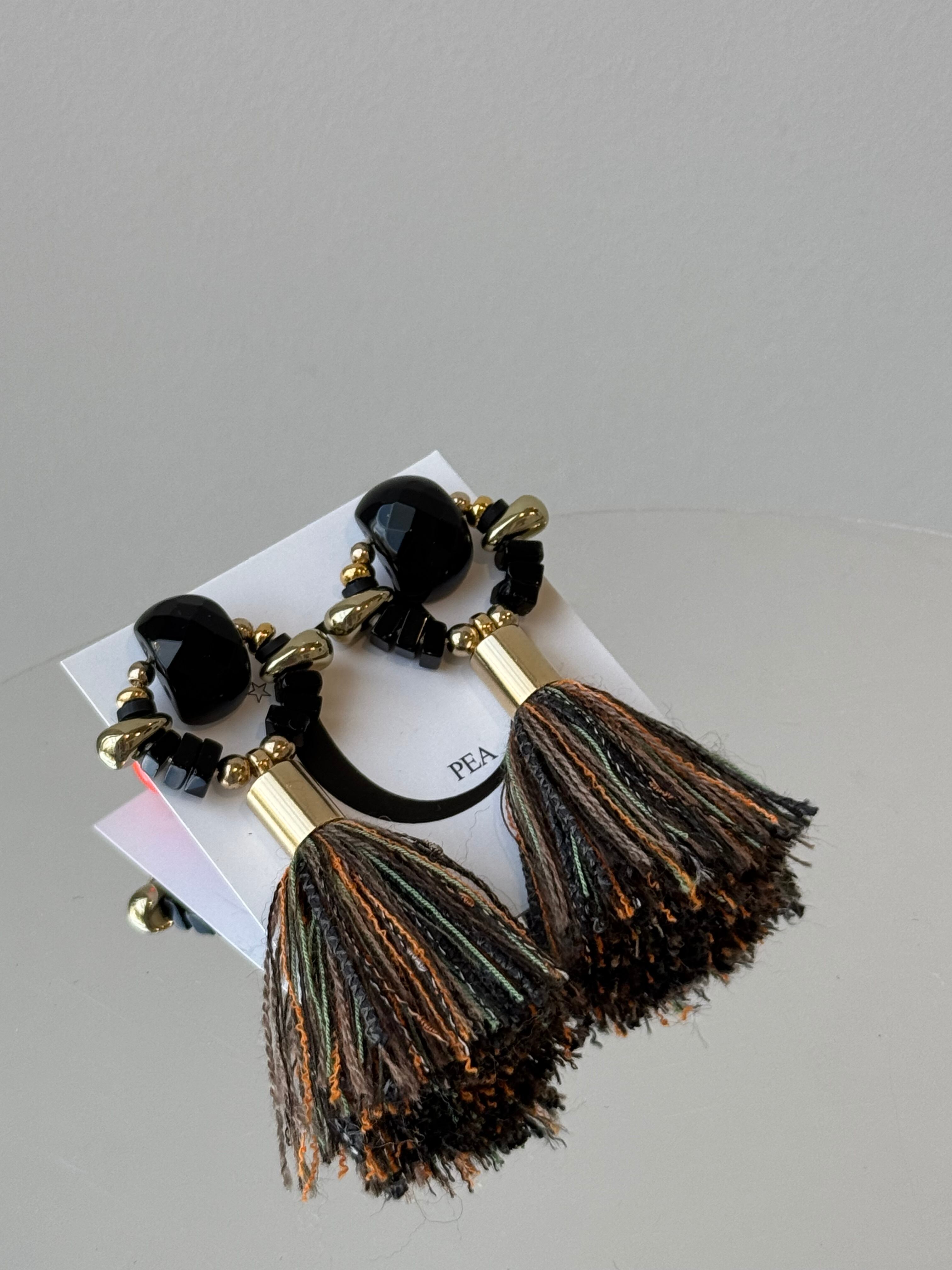 brown multi color tassel gold