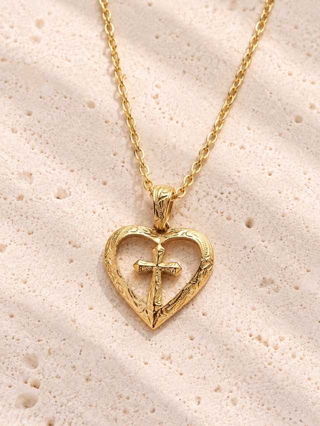 316L hawaiian cross in heart necklace  #n43