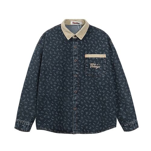 コントラストカラーフローラルパターンシャツ vi1479