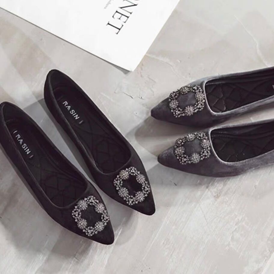 全2色ビジューベロアフラットシューズ【051228】 | ROSE AURA